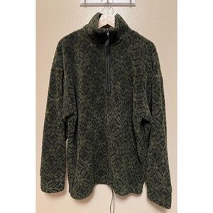 LAKSEN 1/4 Zip Pullover‎ Sweater Mens Green Black Jacquard Deep Pile Fleece 2XL